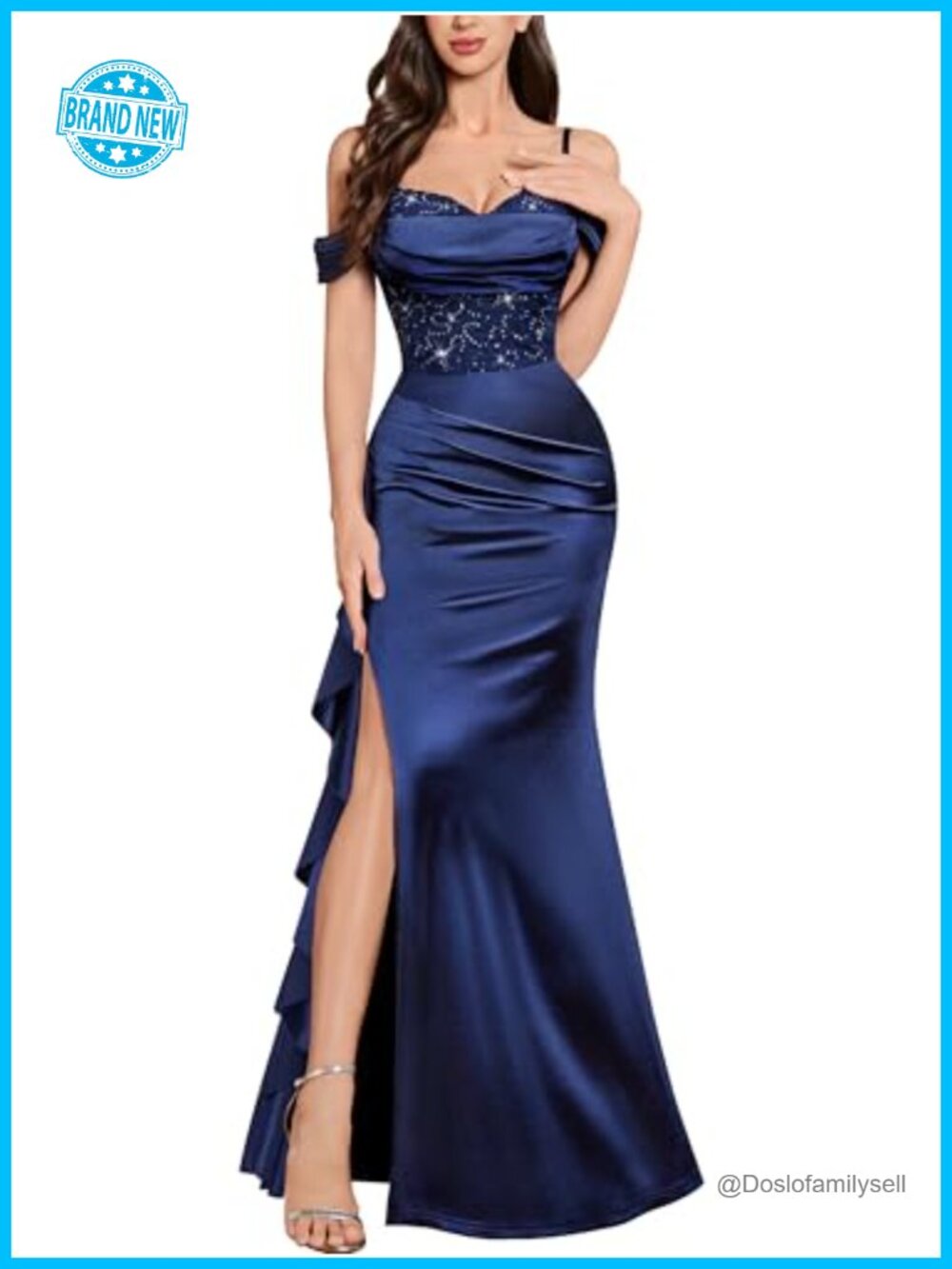 Off Shoulder Sequin Lace Mermaid Maxi Dress Bridesmaid Formal